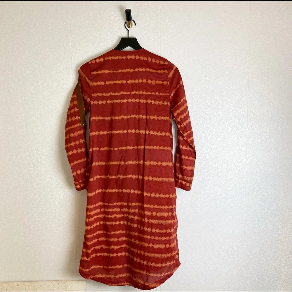 Soft Surroundings Silk Shibori Dye Brick Red Rust Duster Cardigan Suede Cotton